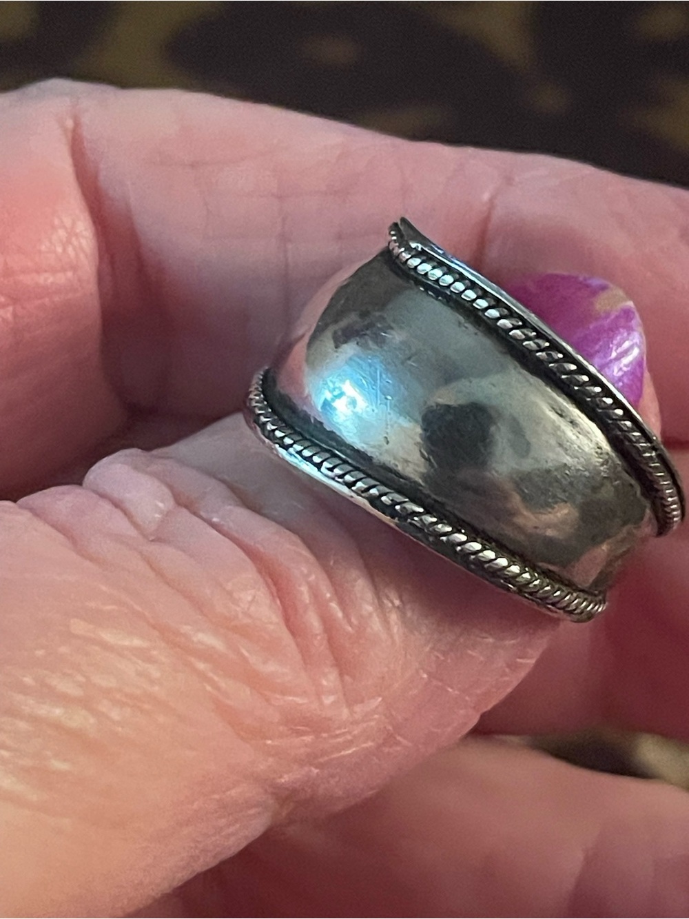 Sterling Silver Rope-Edge Wide Band Ring - Silver 925  NF Thailand Sz 8.5